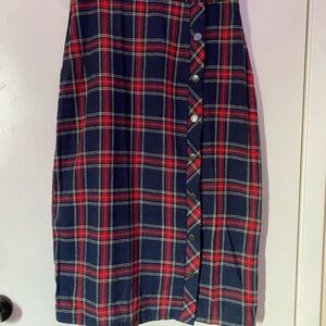 ROMWE Navy and Red Plaid Midi Skirt